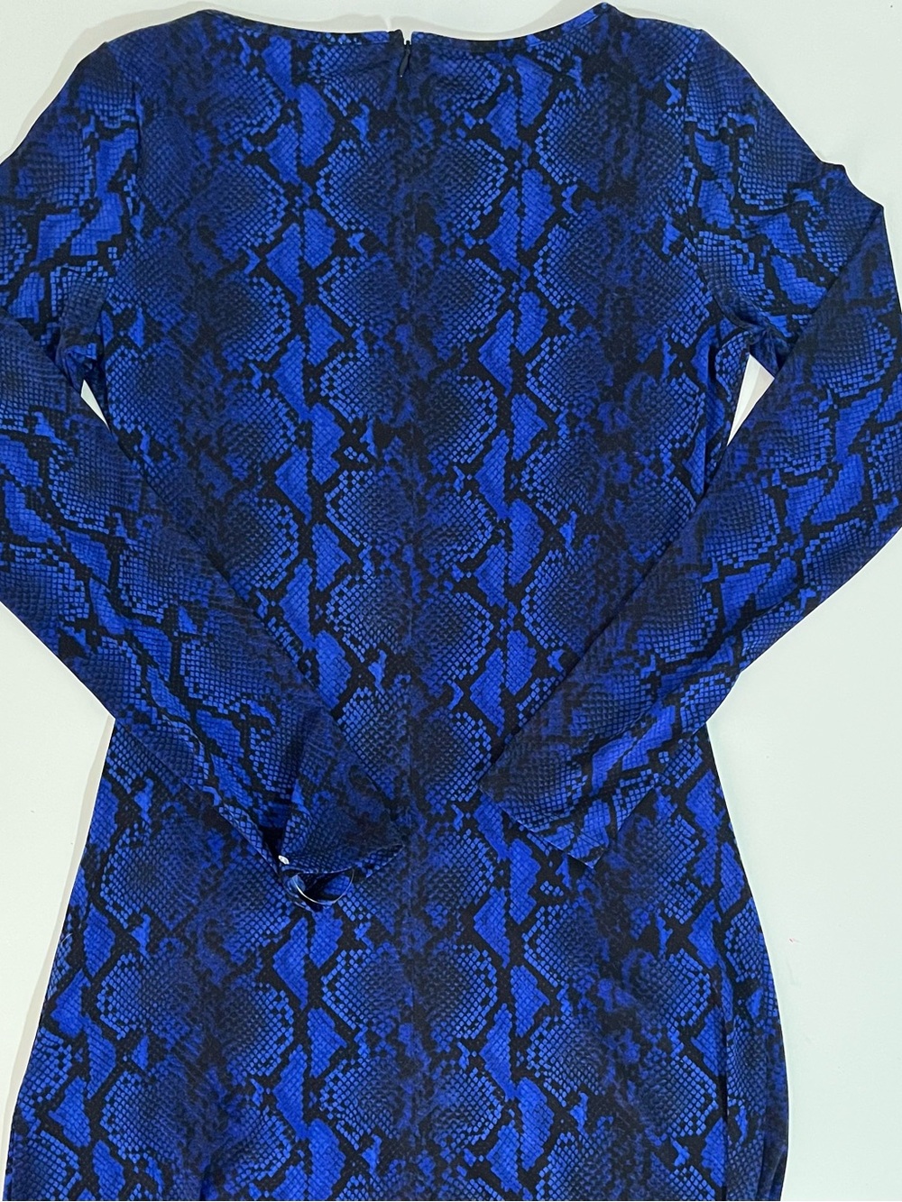 Michael Kors Royal Blue Snake-Print Long-Sleeve Ruched Dress size S - Picture 4 of 6